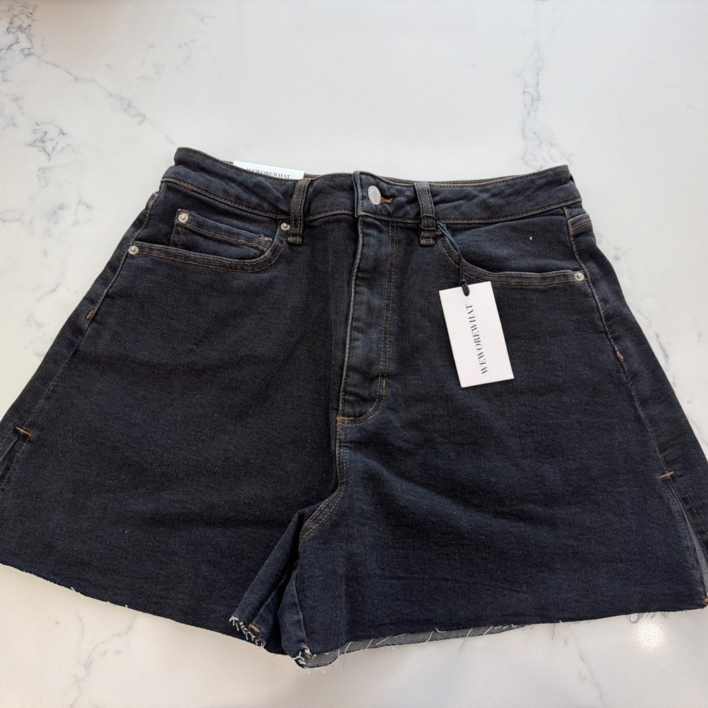 We Wore What Womens Black Denim Boyfriend Shorts High Rise Size 28 WWDB93-1